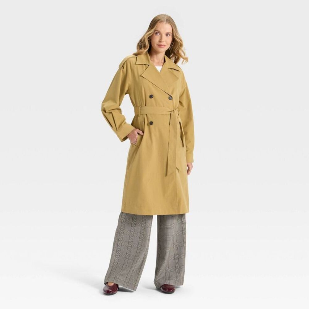 Women's Relaxed Trench Coat - A New Day Tan M
